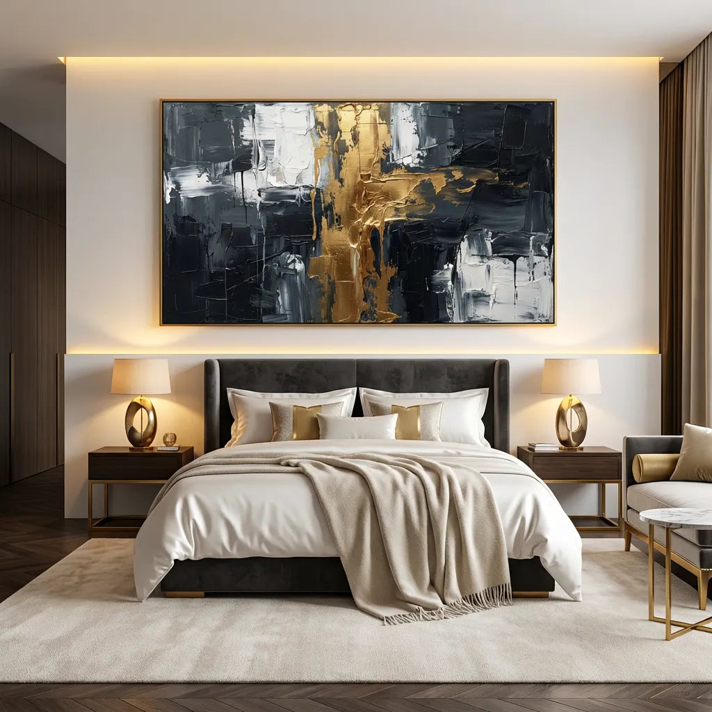 Midnight Gold-Contrast Abstract Painting AP#0657