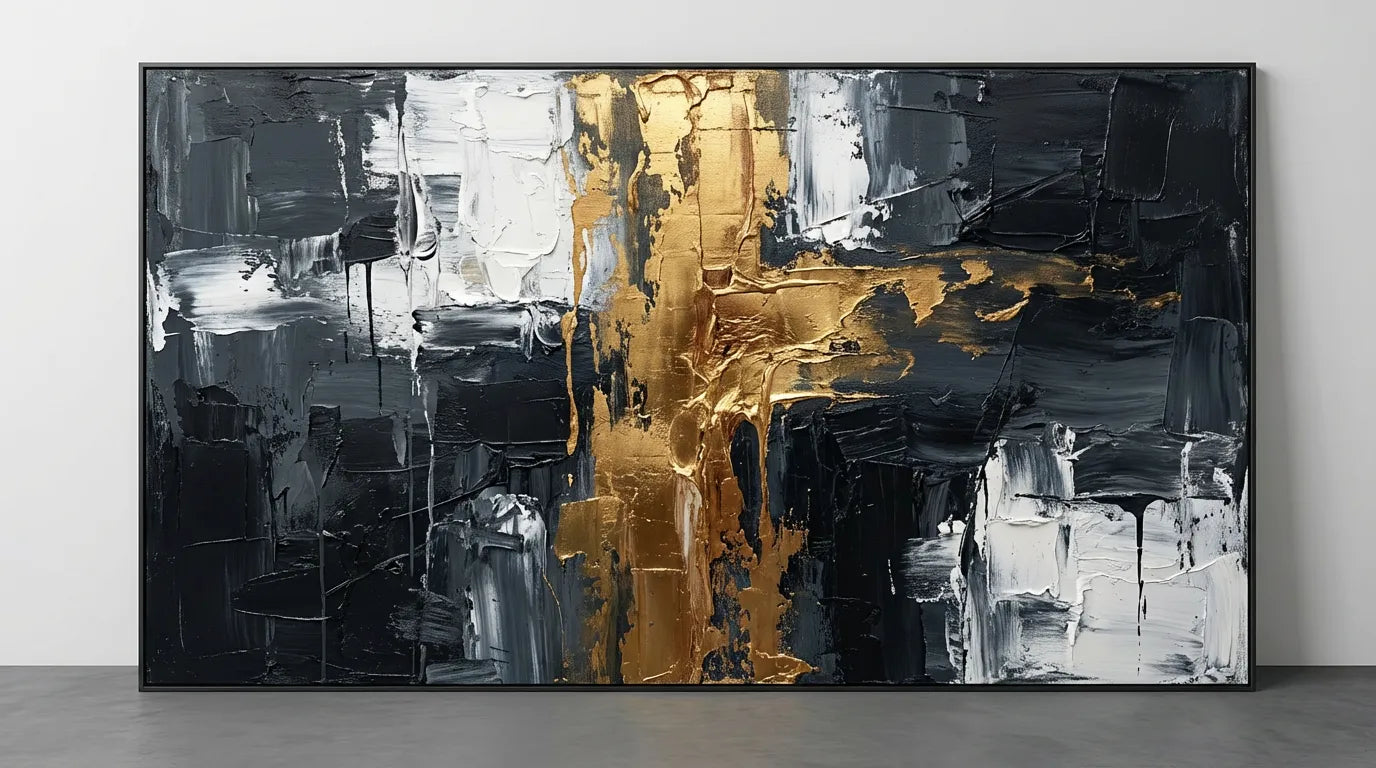 Midnight Gold-Contrast Abstract Painting AP#0657