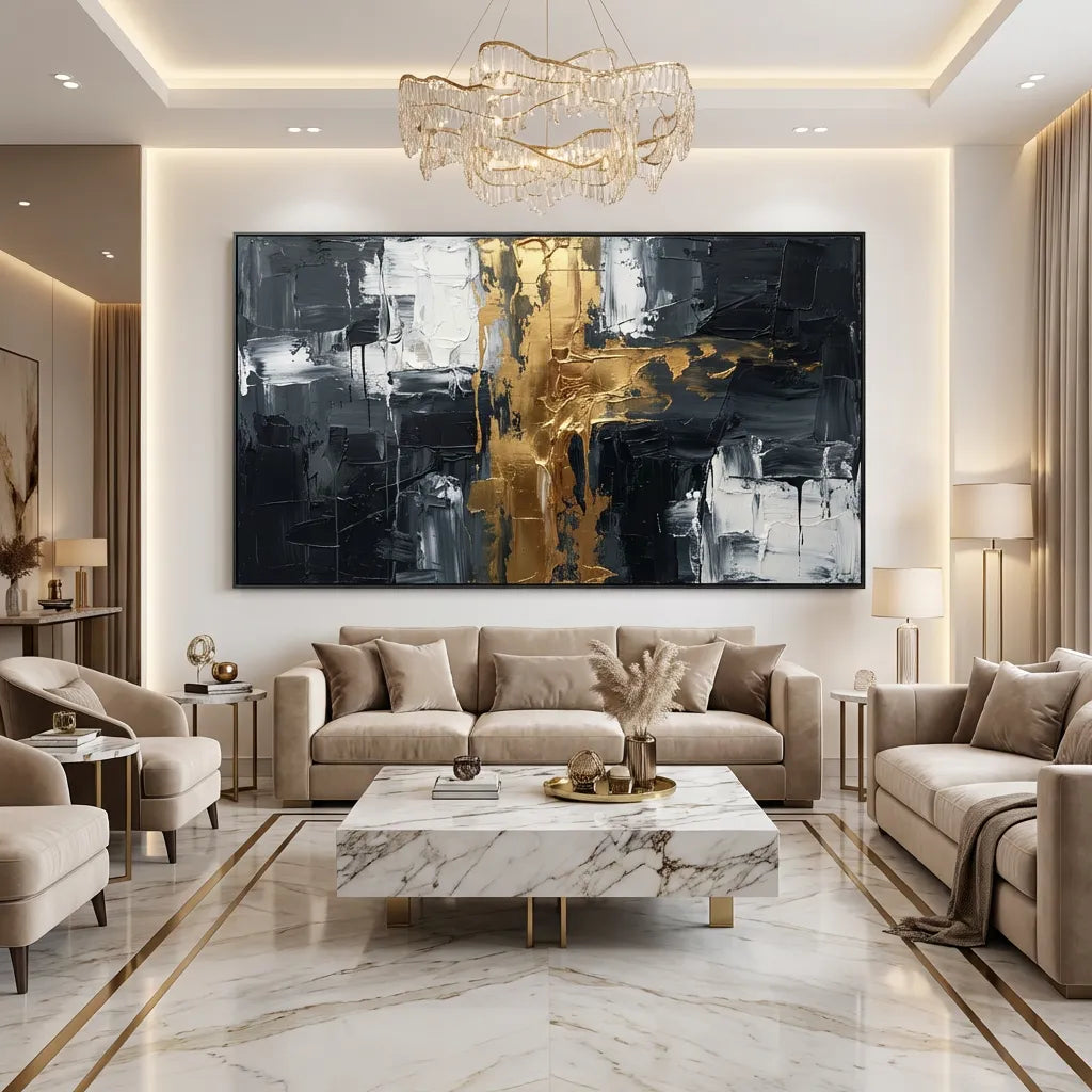 Midnight Gold-Contrast Abstract Painting AP#0657