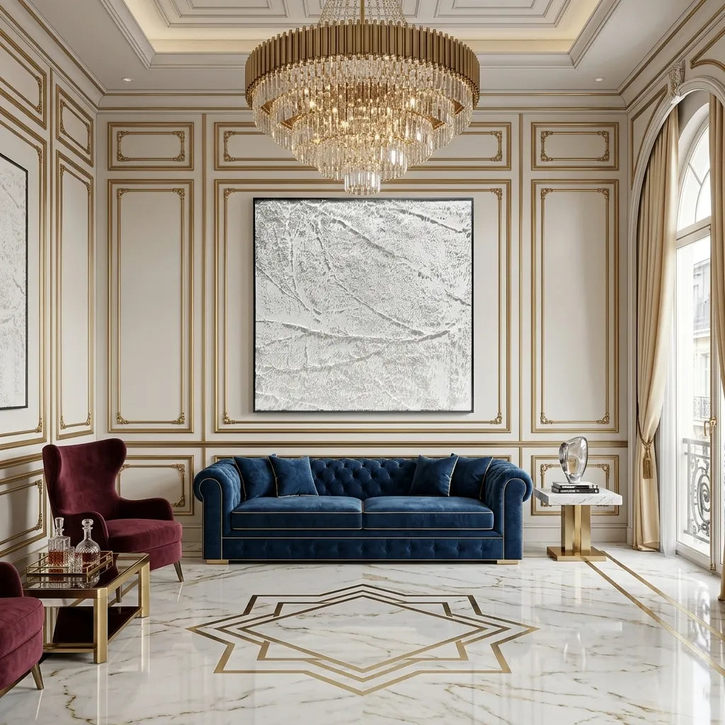 Modern Luxury White Marble Relief Print YY#1533