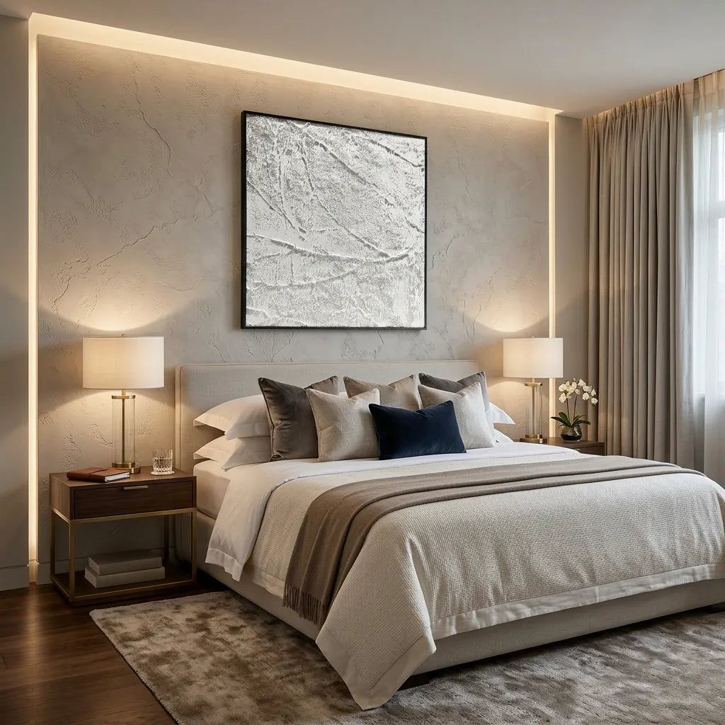 Modern Luxury White Marble Relief Print YY#1533