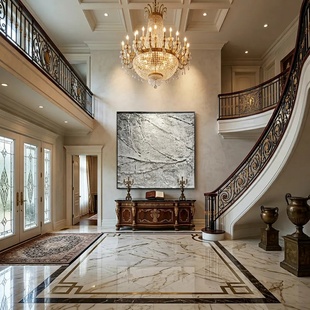 Modern Luxury White Marble Relief Print YY#1533