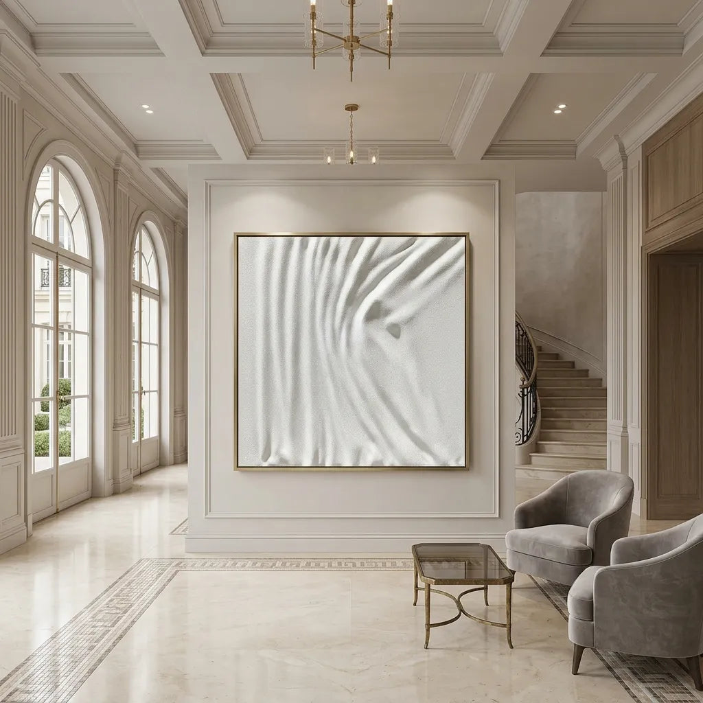 Modern White Silk Ripple Relief Print YY#1507