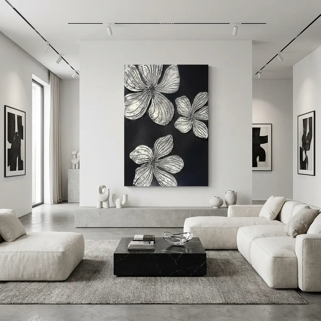Monochrome Floral Relief Canvas PM#3654