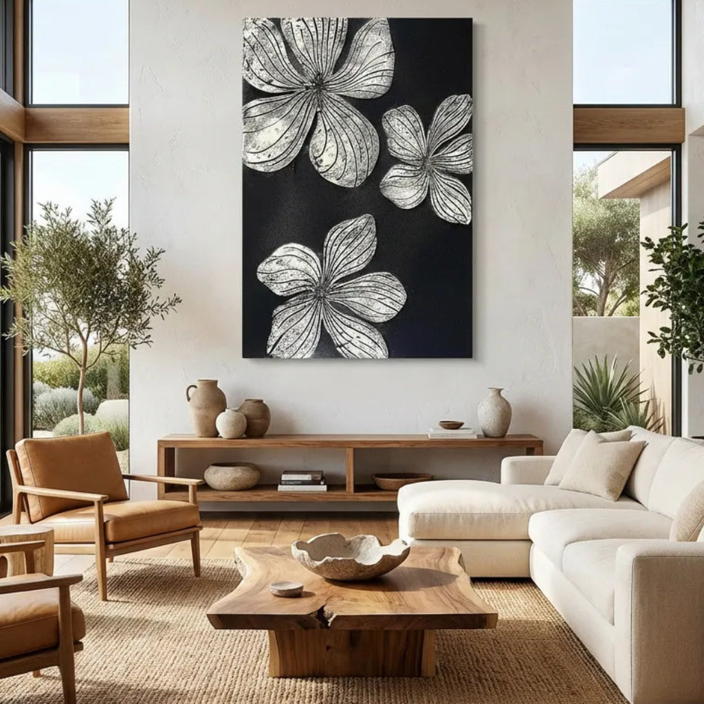 Monochrome Floral Relief Canvas PM#3654
