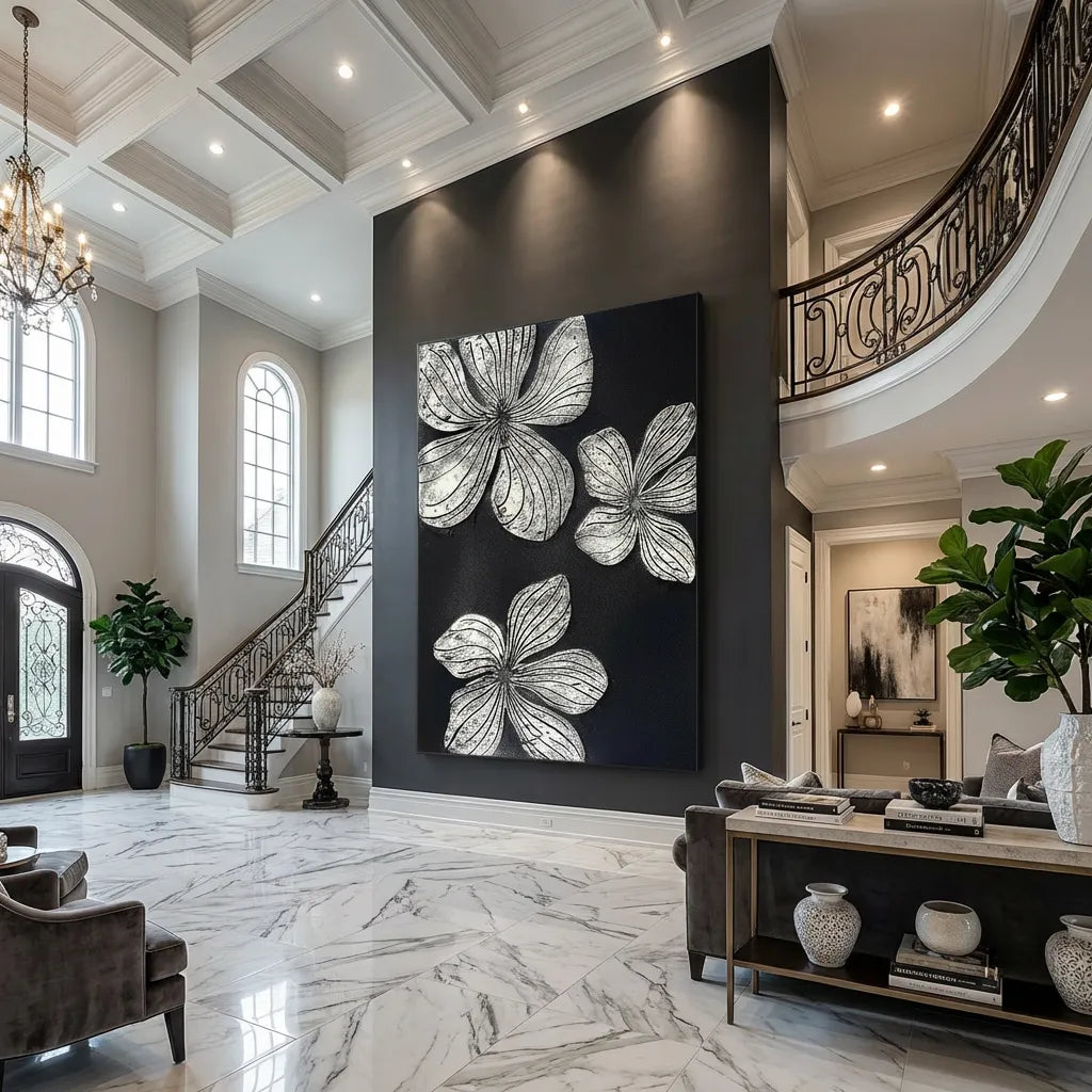 Monochrome Floral Relief Canvas PM#3654