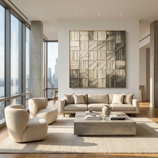 Neutral Geometric Texture Painting AP#0645