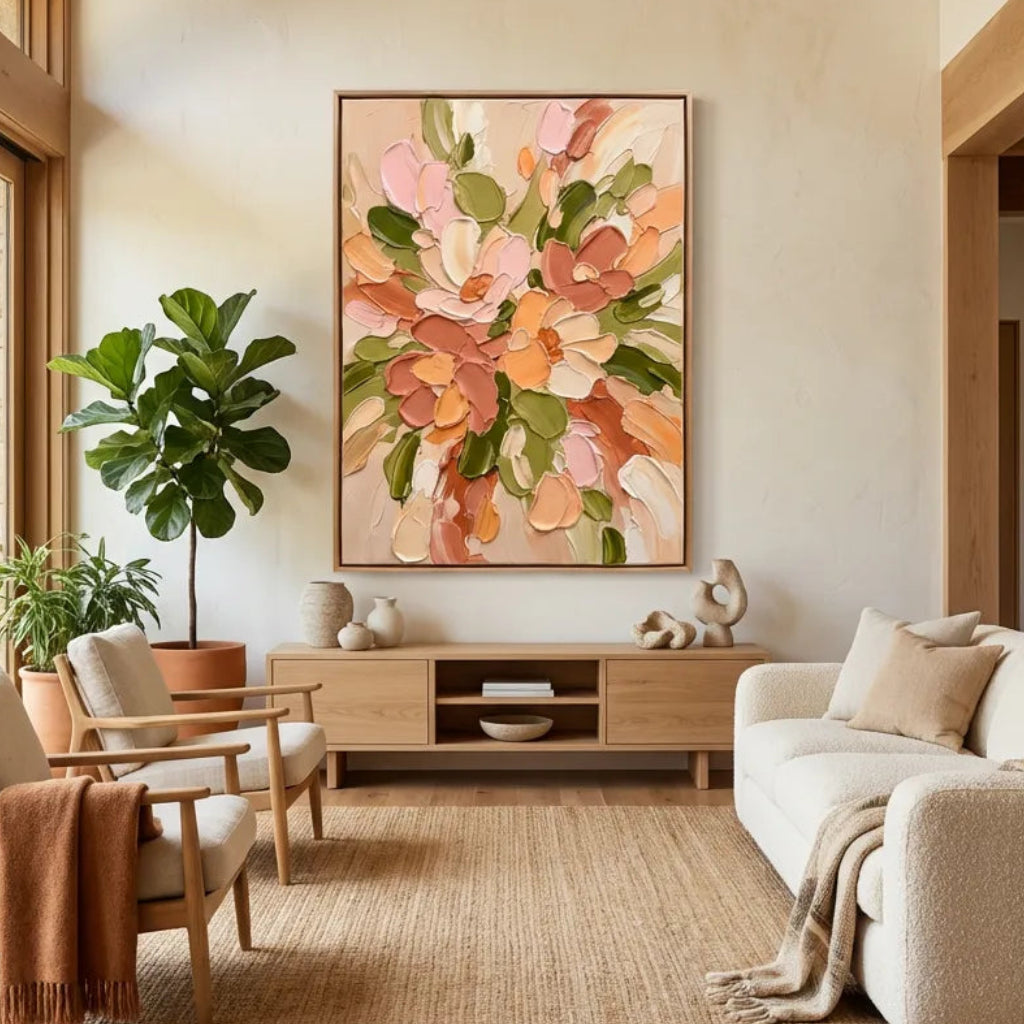 Peach Garden-Blush Floral Texture Painting AP#0655