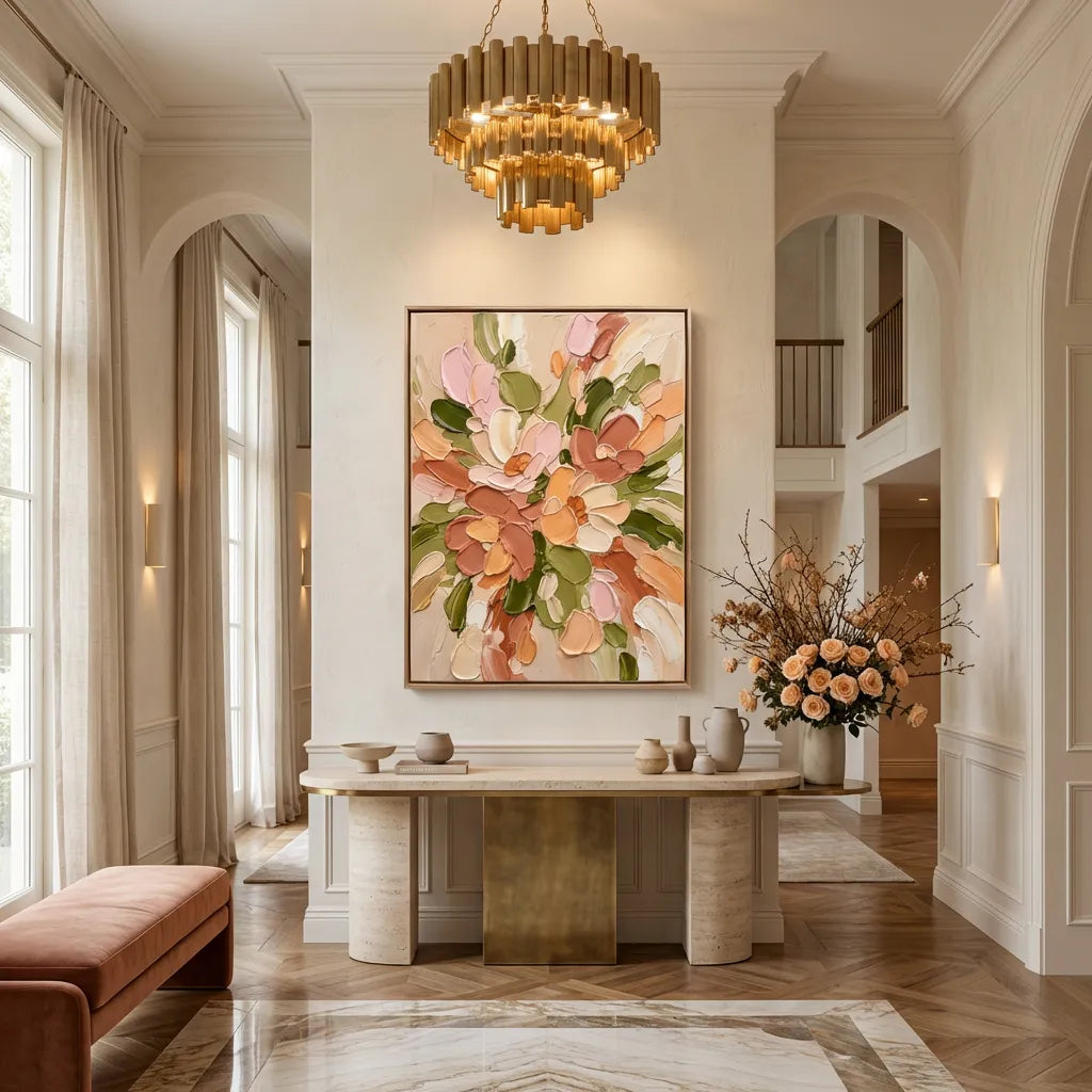 Peach Garden-Blush Floral Texture Painting AP#0655