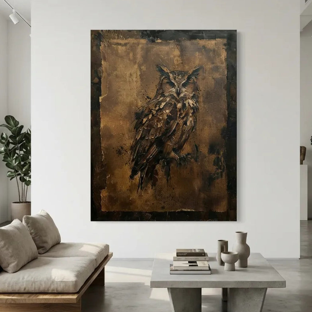 Silent Ember-Owl Texture Painting AP#0624