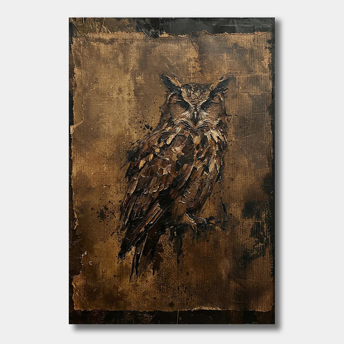 Silent Ember-Owl Texture Painting AP#0624