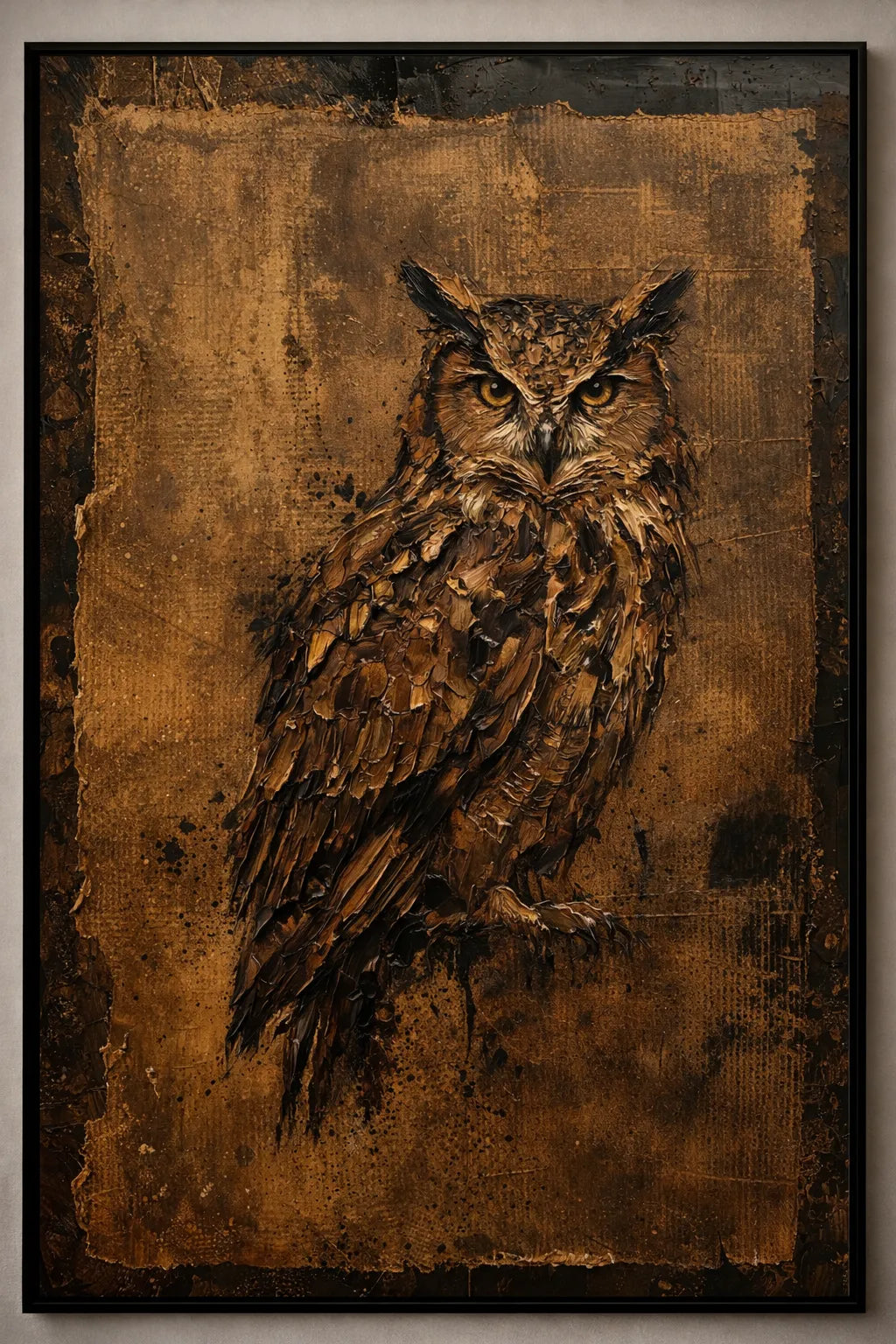 Silent Ember-Owl Texture Painting AP#0624