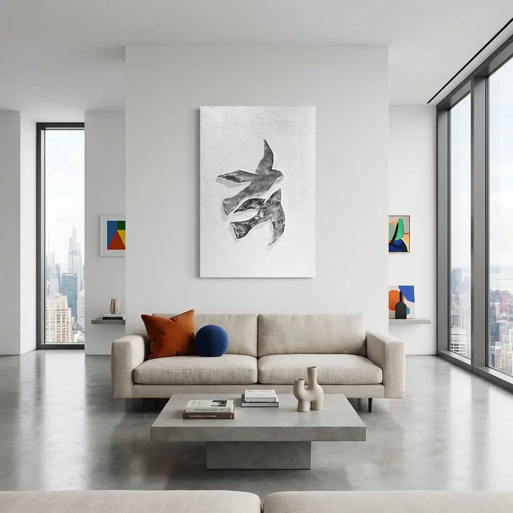 Silver Bird Duo Textured Abstract Art PM#3625