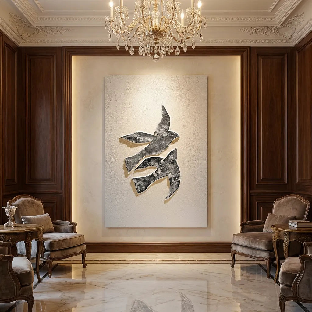 Silver Bird Duo Textured Abstract Art PM#3625