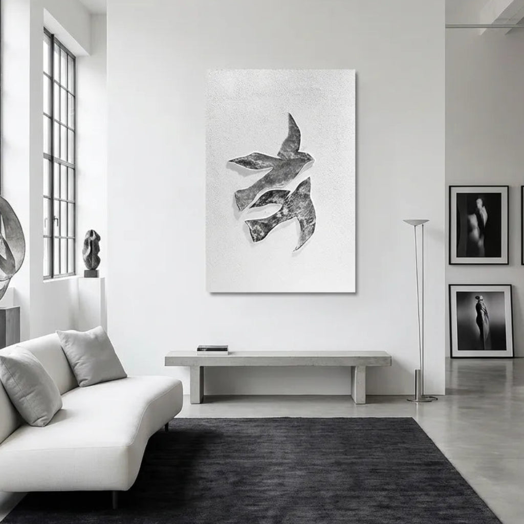 Silver Bird Duo Textured Abstract Art PM#3625