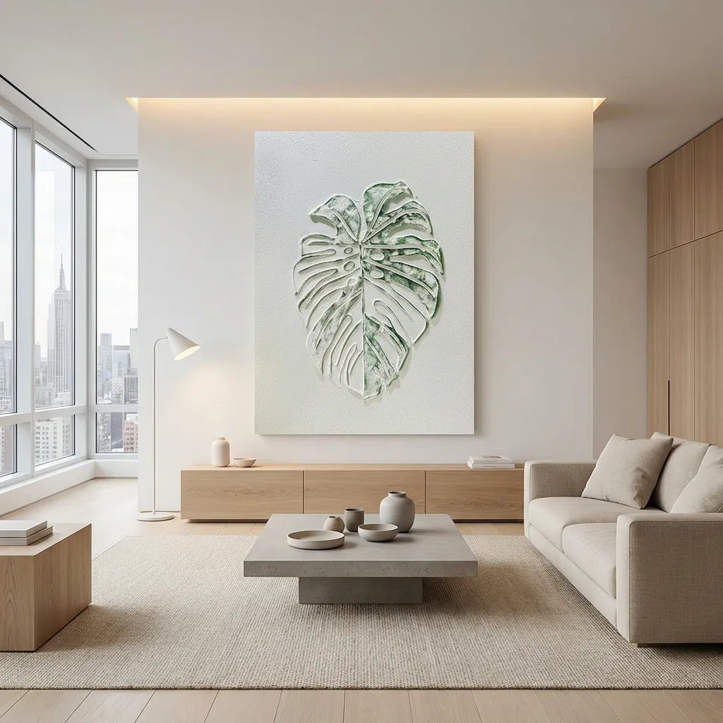 Variegated Monstera Relief Textured Abstract Art PM#3624