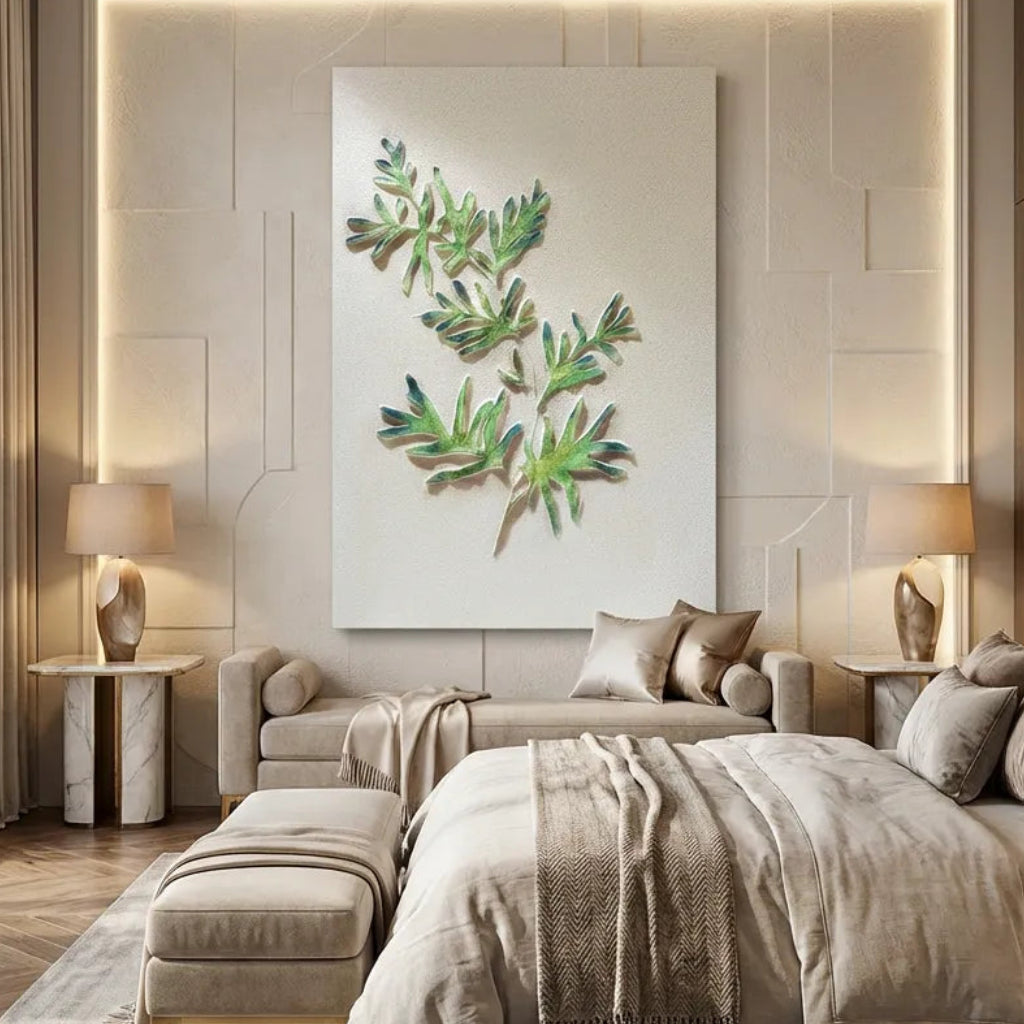 Verdant Leaf Relief Textured Abstract Art PM#3614