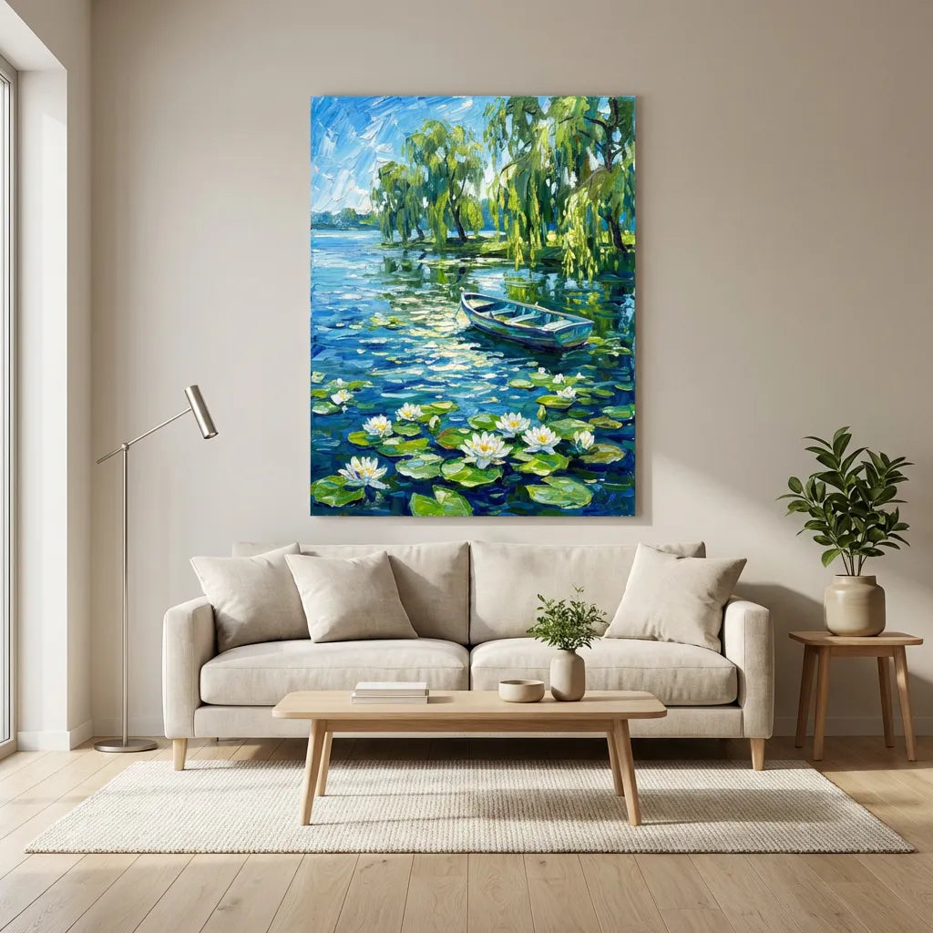 Water Lily Lake Boat Painting AA#0246