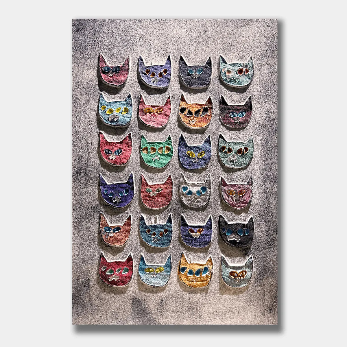 Whimsical Multicolor Cat Head Mosaic Wall Art PM#3603