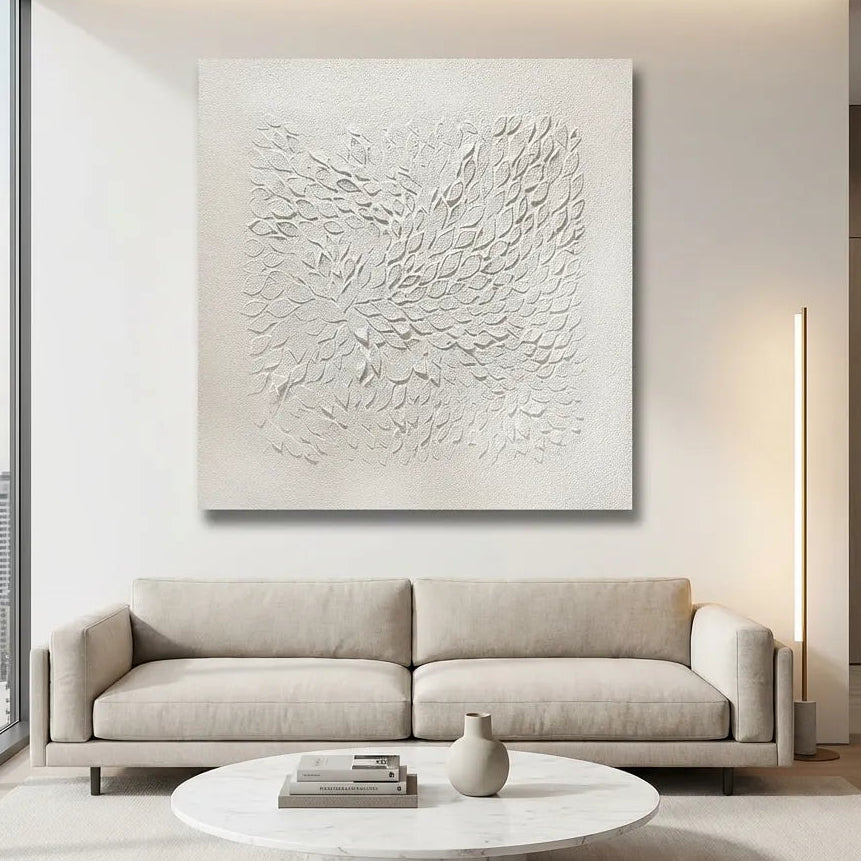 White Botanical Textured Abstract Painting PM#3694