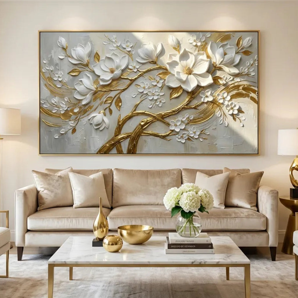 White Floral Relief Painting AA#0232