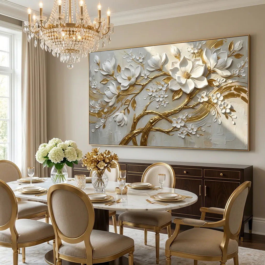 White Floral Relief Painting AA#0232
