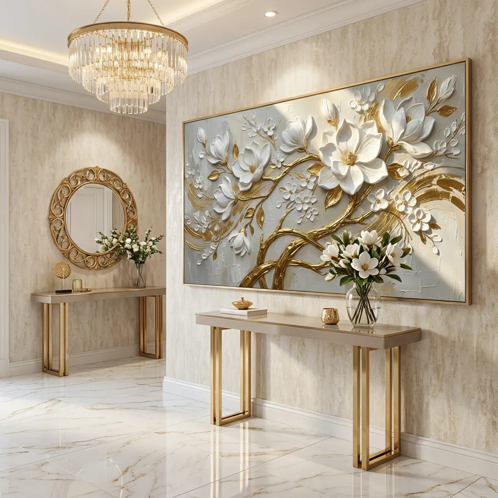 White Floral Relief Painting AA#0232