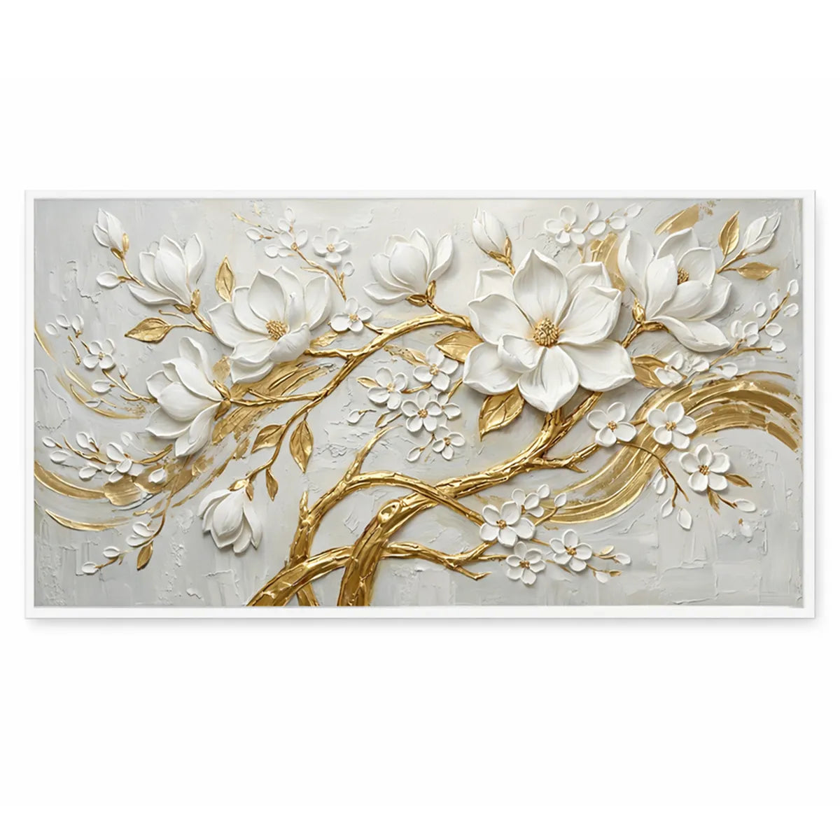White Floral Relief Painting AA#0232