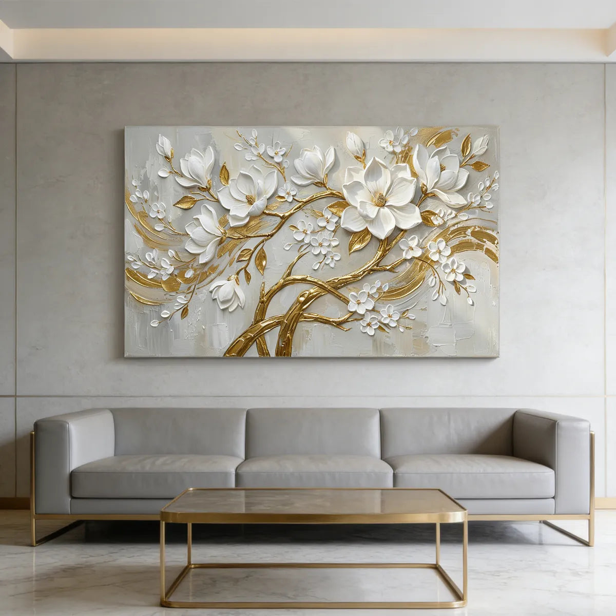 White Floral Relief Painting AA#0232