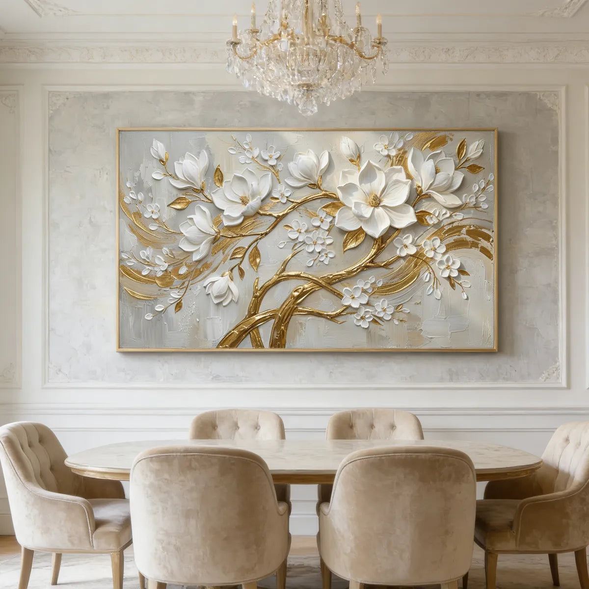 White Floral Relief Painting AA#0232