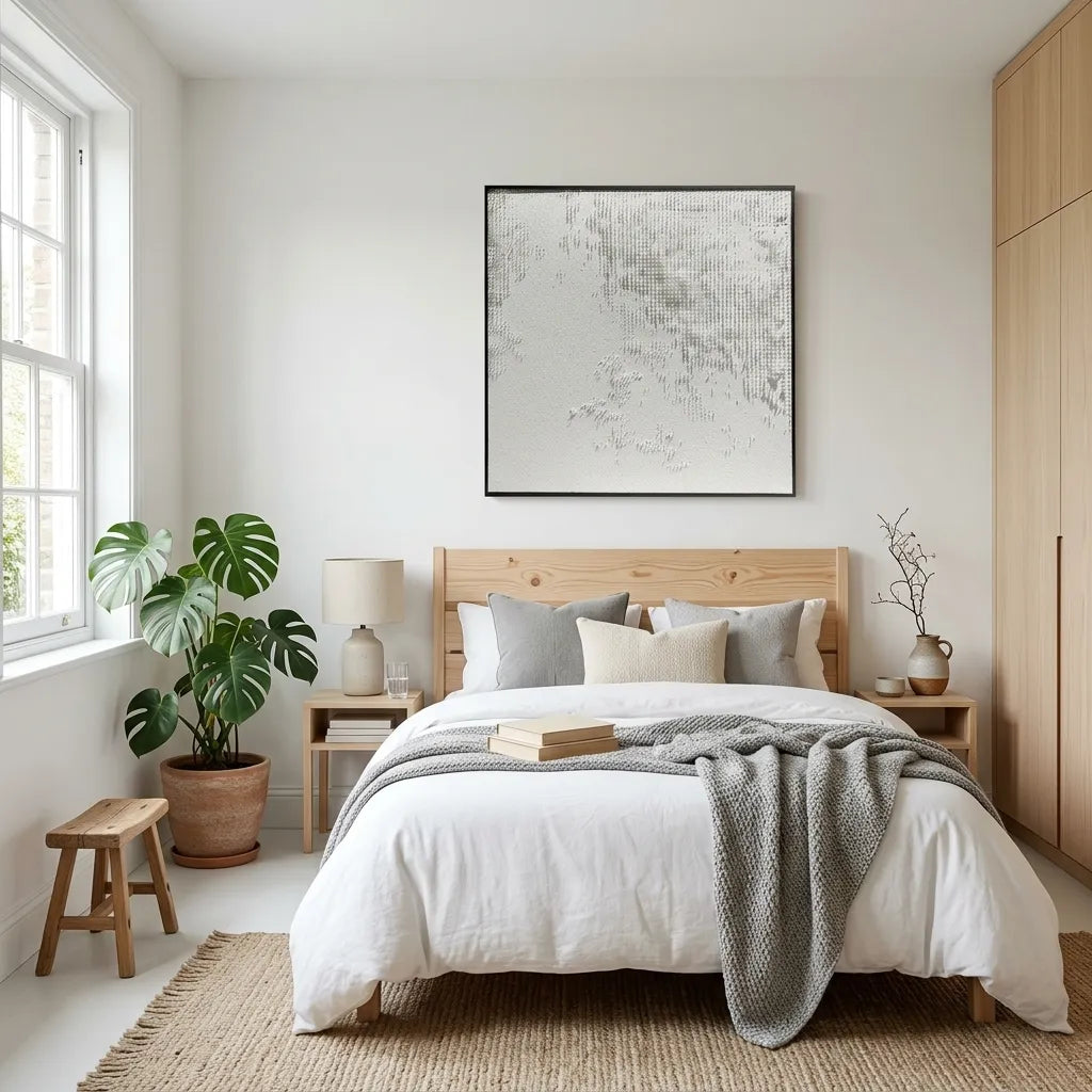 White Grid Relief Print for Modern Minimalist YY#1534