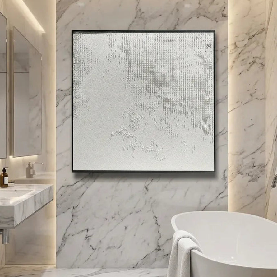White Grid Relief Print for Modern Minimalist YY#1534