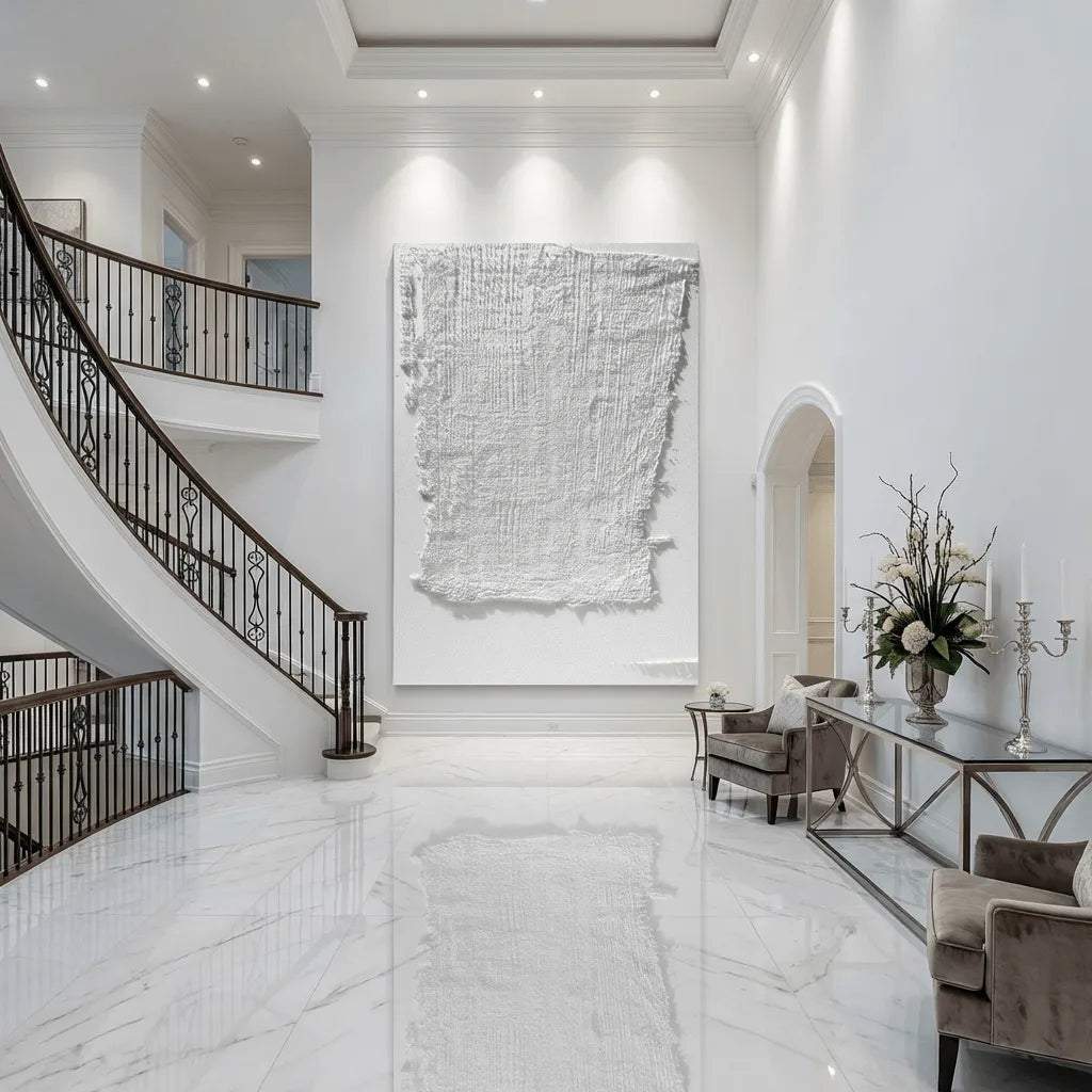 White Linen-Textured Abstract Plaster Art PM#3602