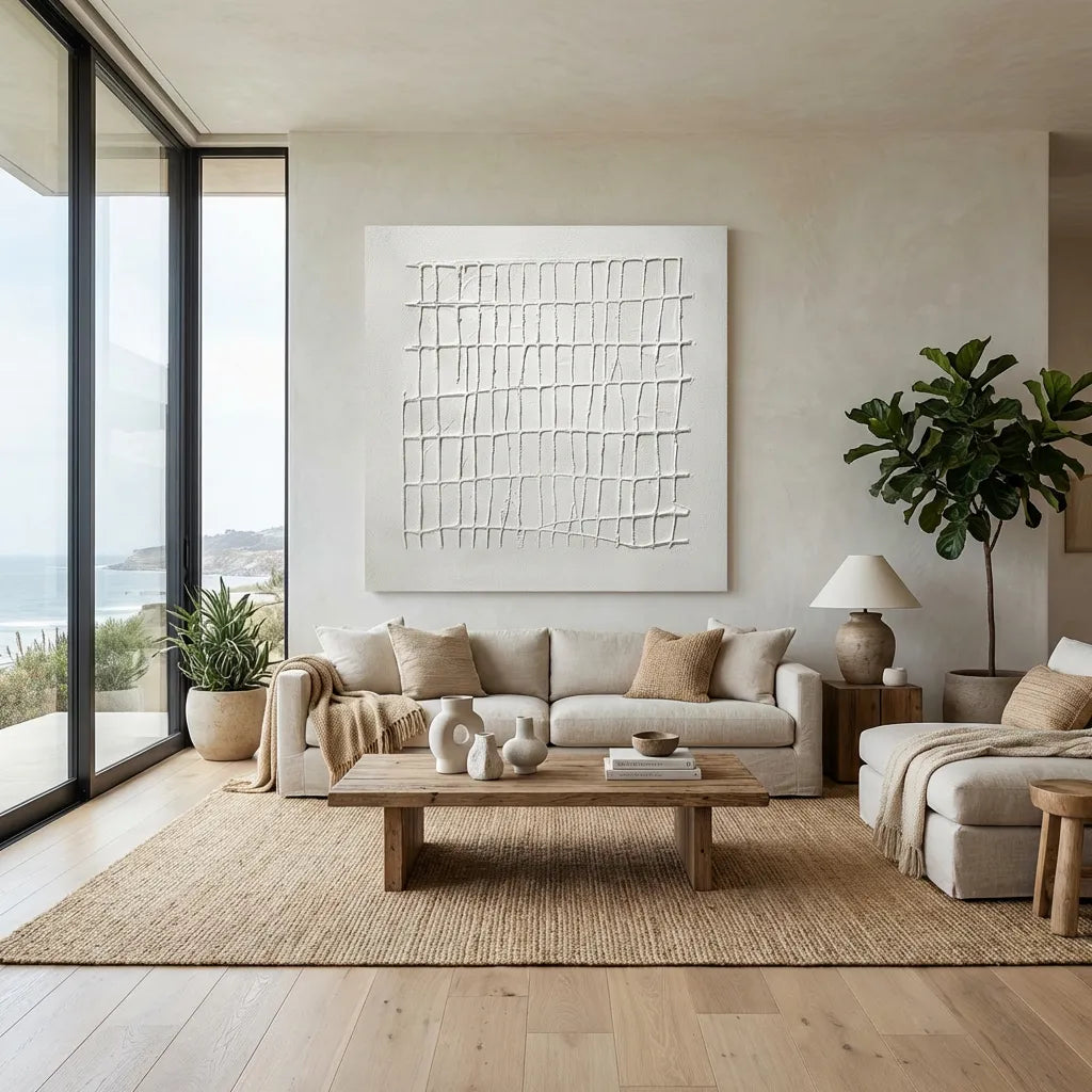 White Minimalist Textured Abstract Painting PM#3683