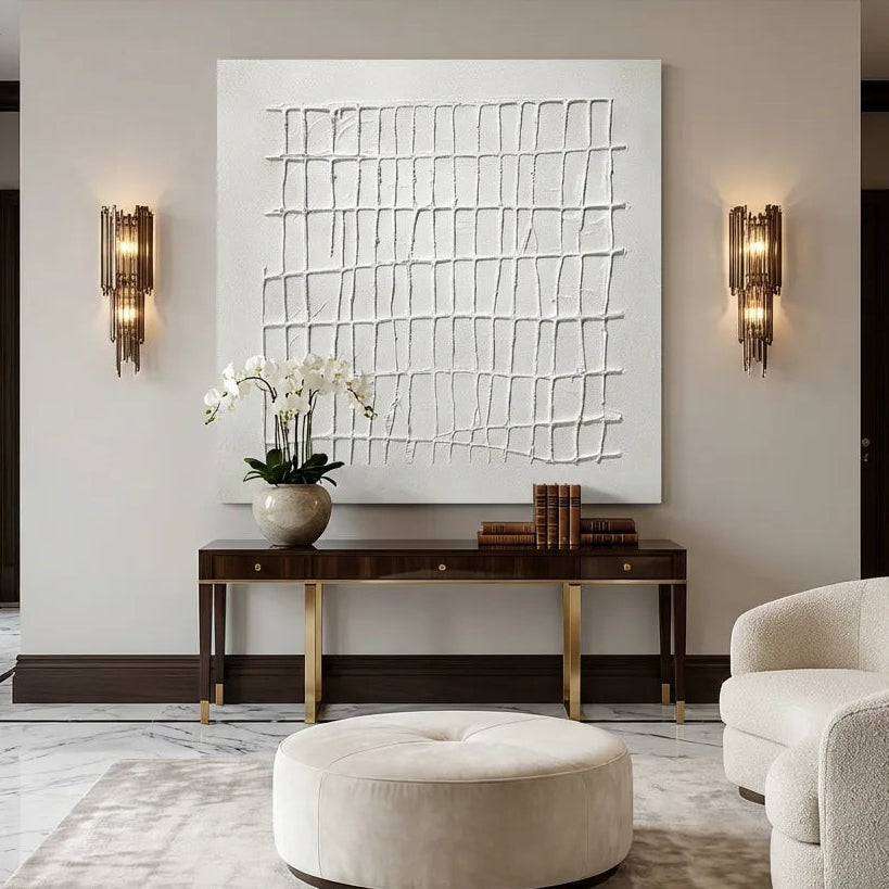 White Minimalist Textured Abstract Painting PM#3683