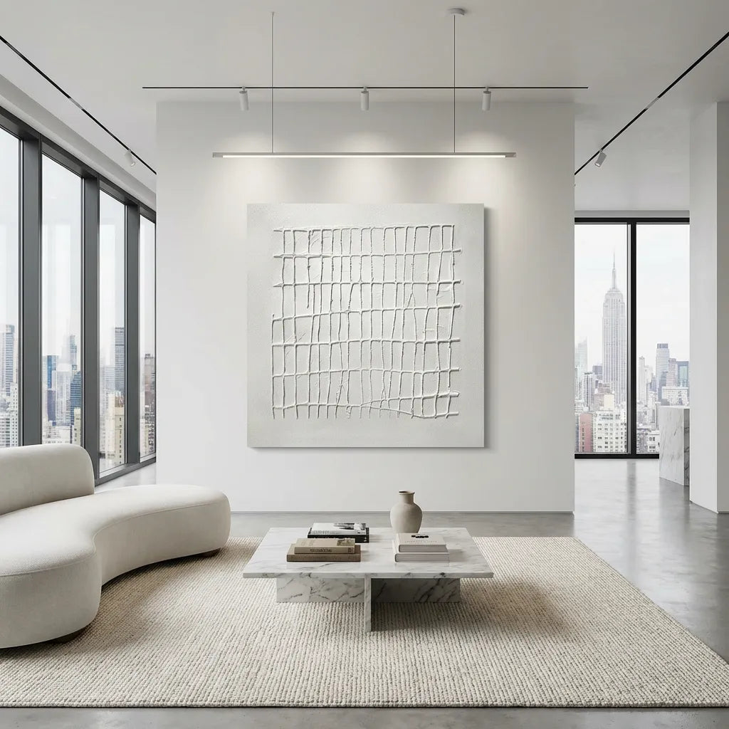 White Minimalist Textured Abstract Painting PM#3683
