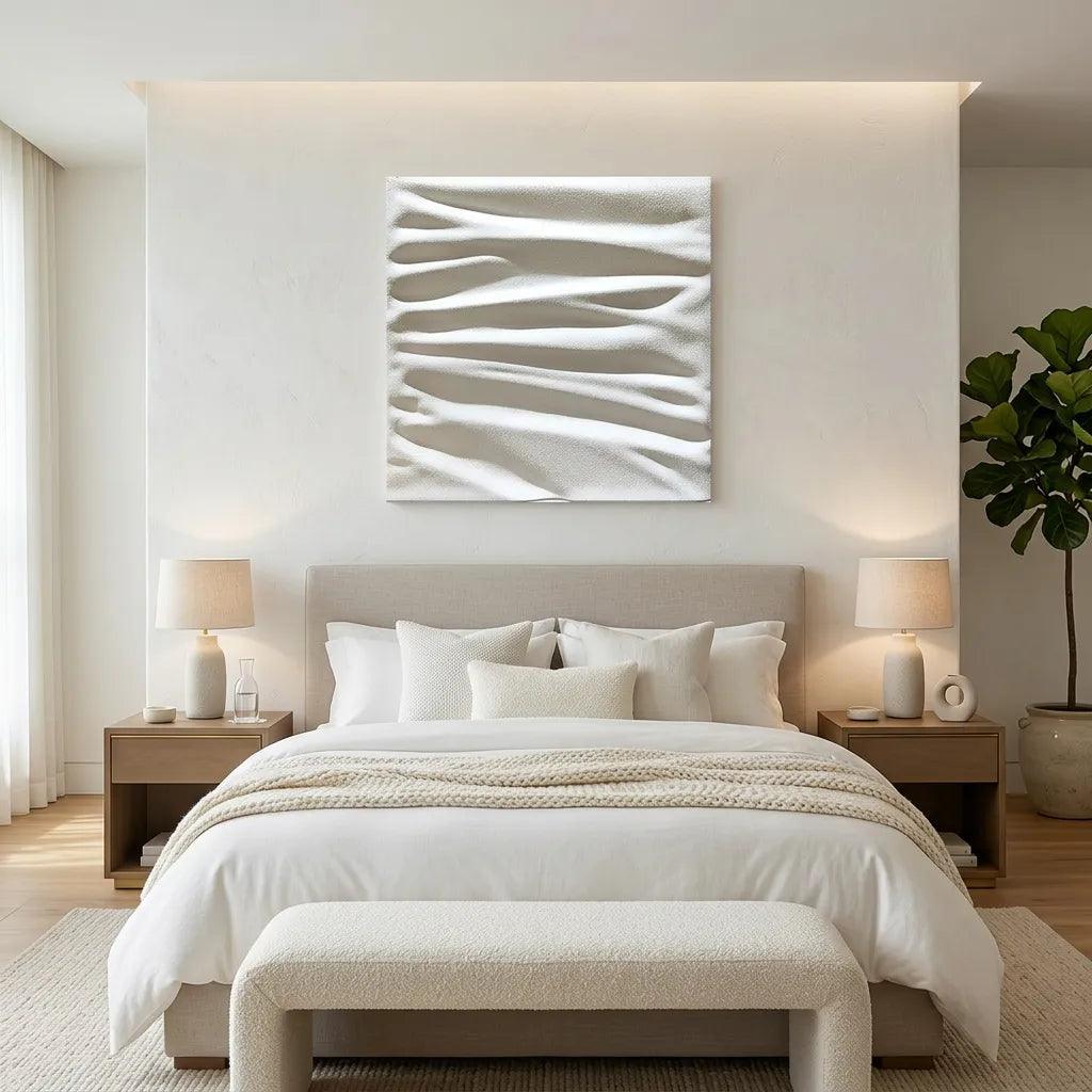 White Sand Dune Relief Print for Modern Japandi Bedroom YY#1504