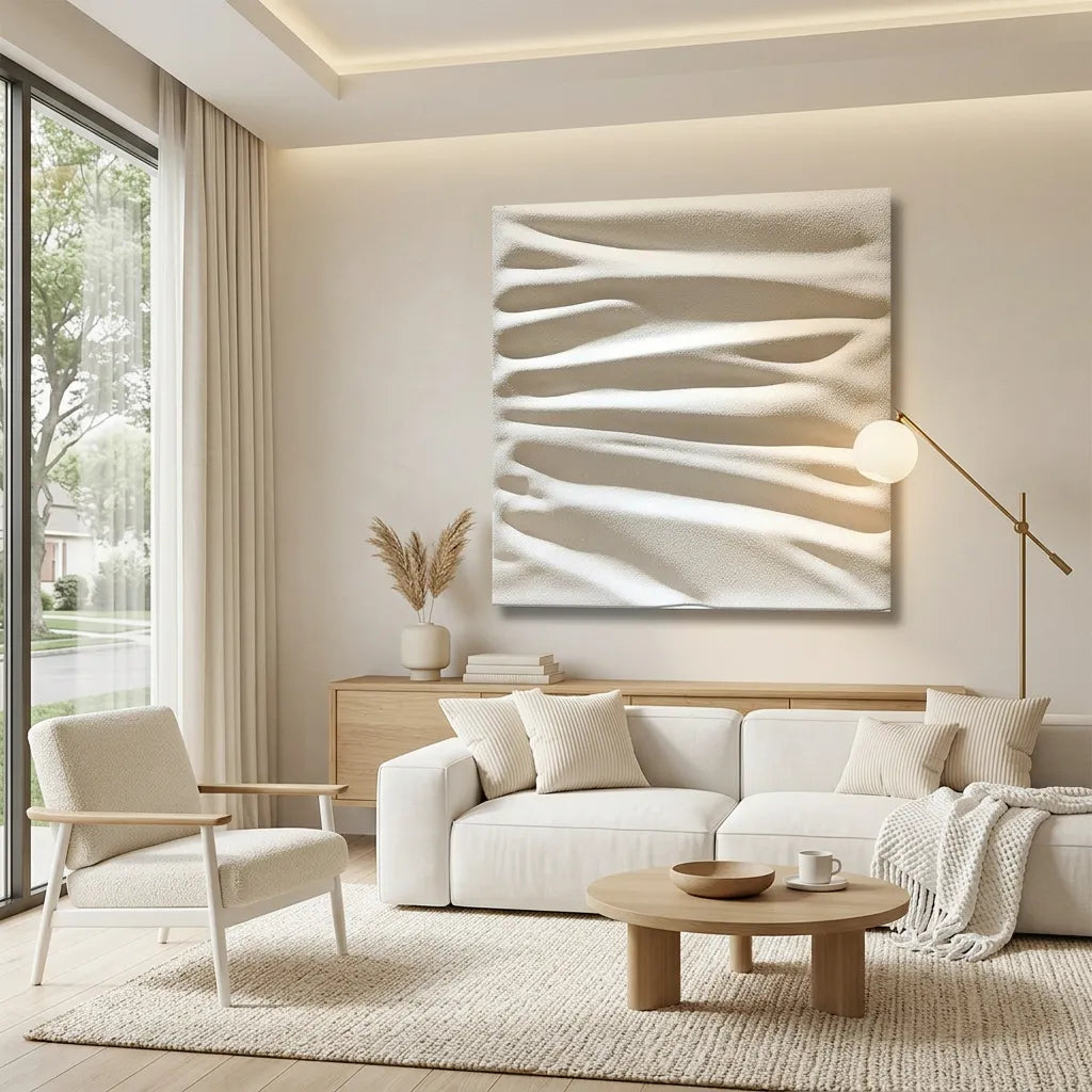 White Sand Dune Relief Print for Modern Japandi Bedroom YY#1504
