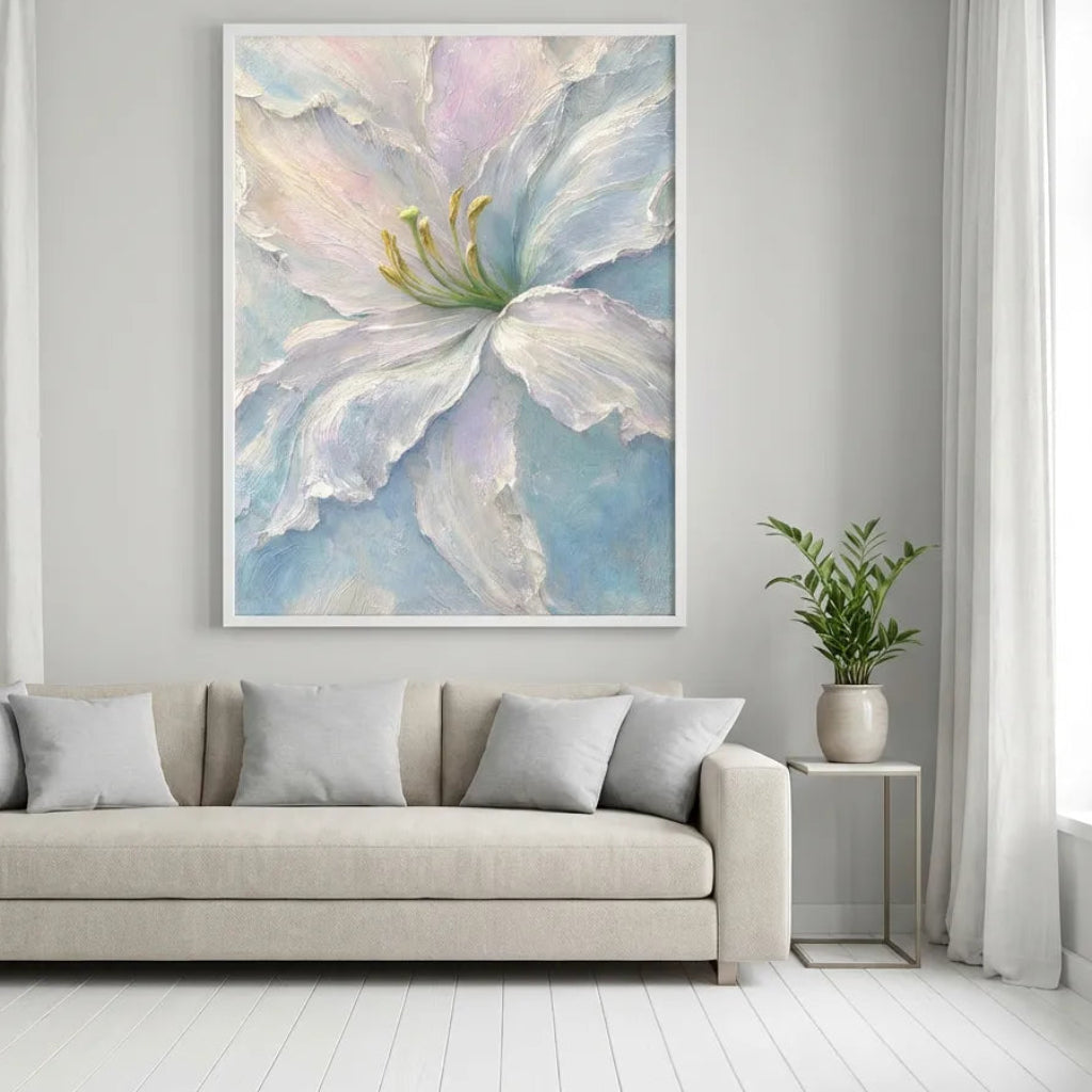 White Textured Floral Painting AA#0263