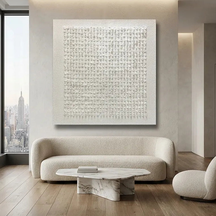 White Textured Grid Abstract Painting PM#3692