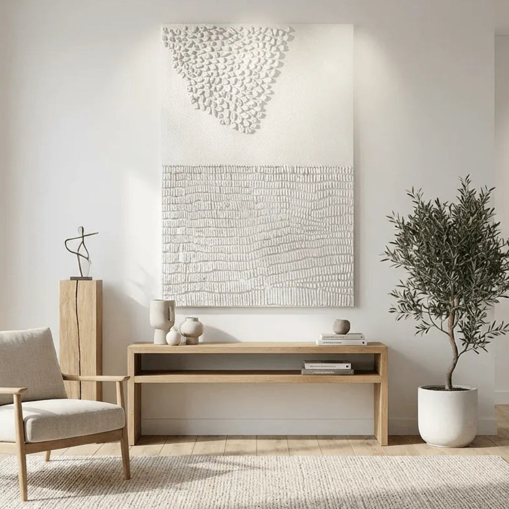White Textured Minimalist Abstract Wall Art PM#3601