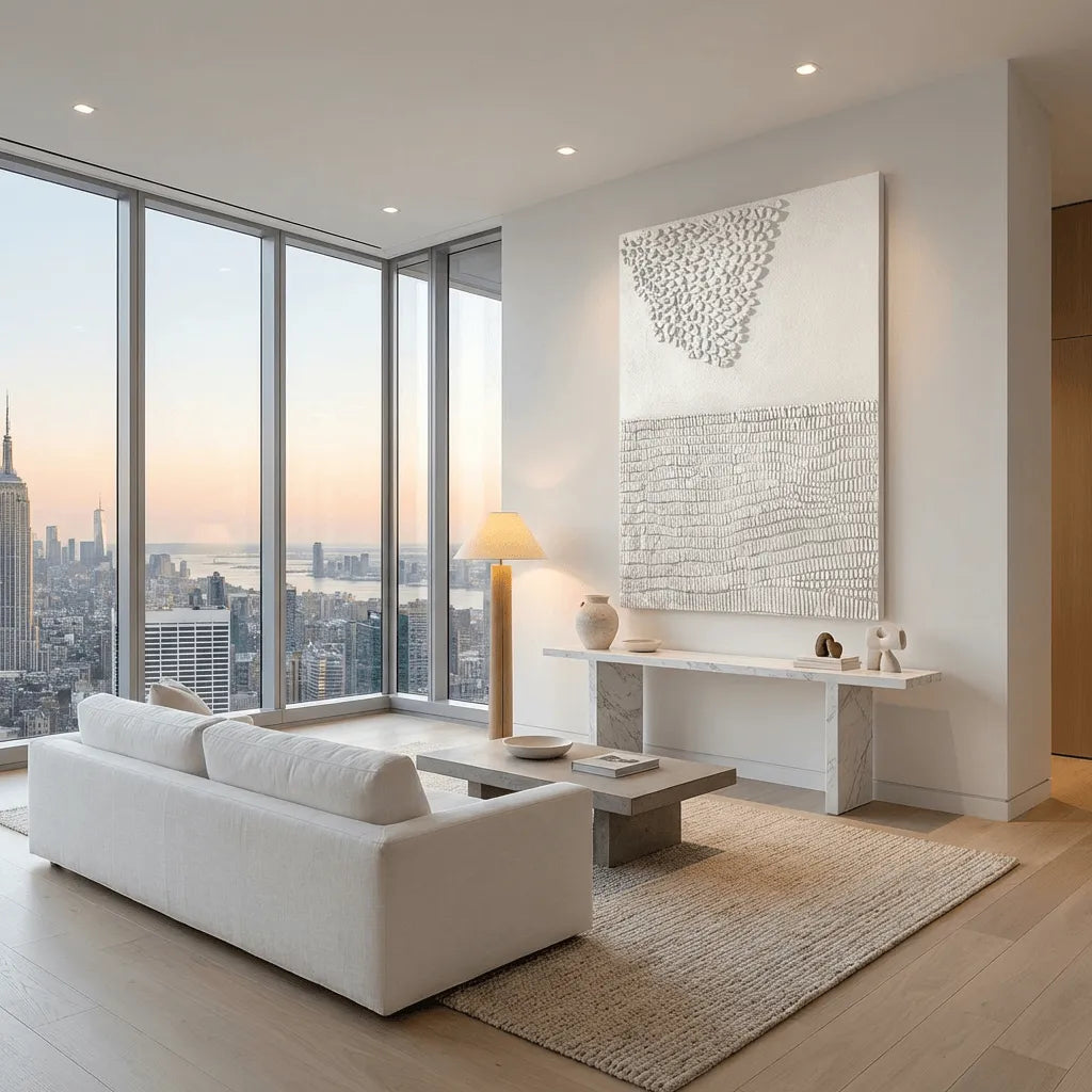 White Textured Minimalist Abstract Wall Art PM#3601