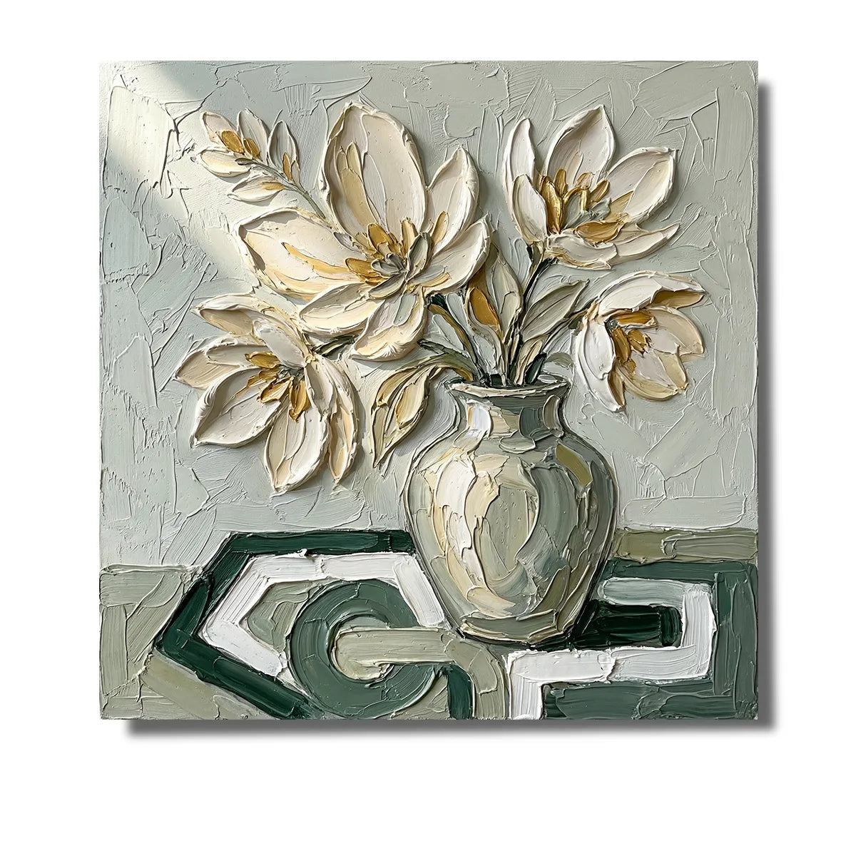 White Floral Vase Oil Painting AA#0225