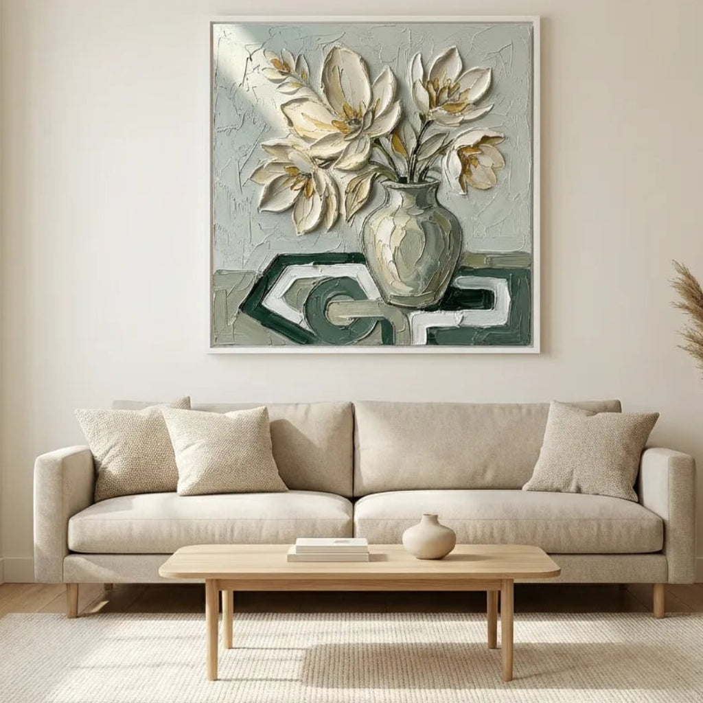 White Floral Vase Oil Painting AA#0225