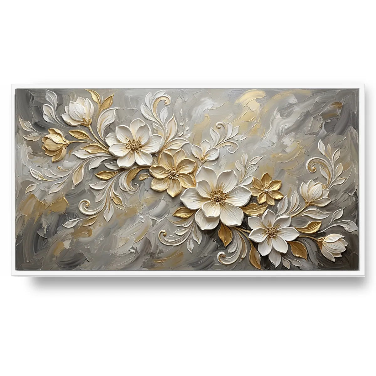 White & Gold Floral Relief Painting AA#0233