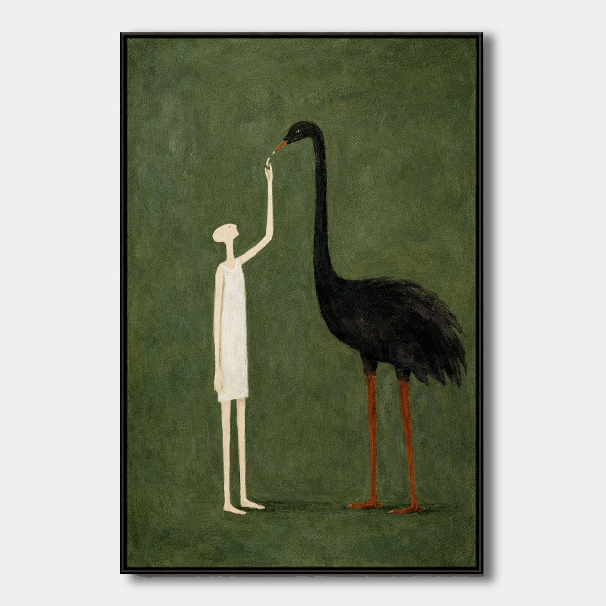 Gentle Encounter-Ostrich Illustration Painting AP#0608